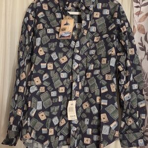 Dockers Navy Patterned Shirt With Books